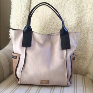 Leather Fossil black and cream tote